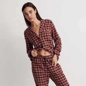 nwt madewell  flannel bedtime pajama top in vintage quartz plaid, size medium